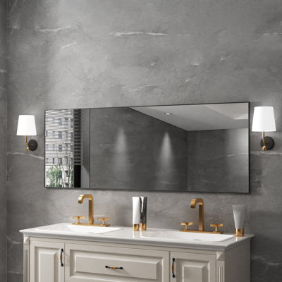 60 in. W x 22 in. H Rectangular Aluminum Framed Bathroom Vanity Mirror in Glossy Black