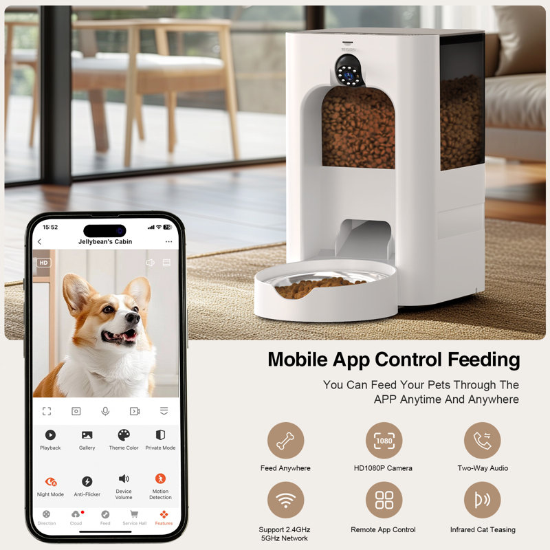 Automatic Feeder With Camera For Cats, Large Capacity Pet Food Dispenser