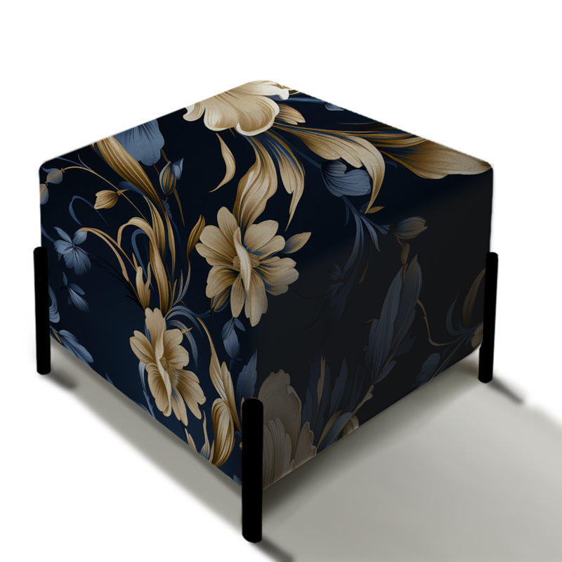 Motif victorien bleu cobalt doré - repose-pieds carré floral