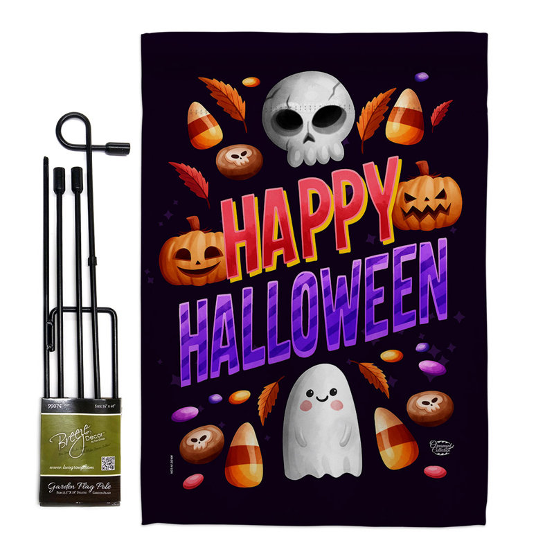 Ensemble de drapeaux d'Halloween en polyester réversible 19 x 13 po