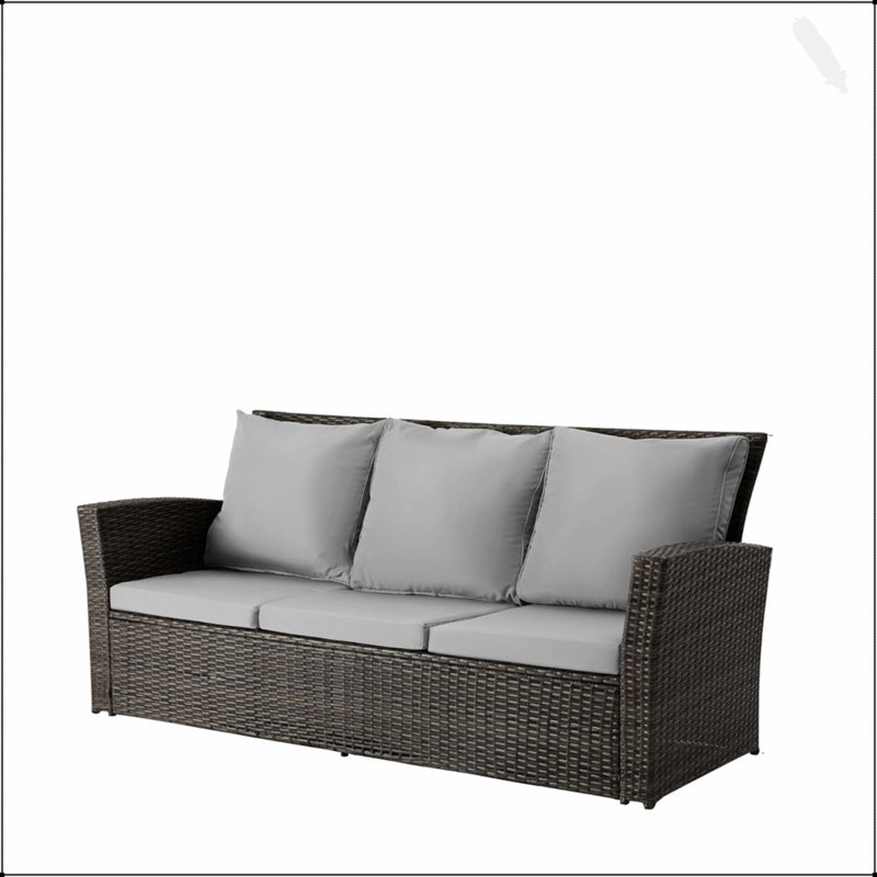 67.7 Inch All-Weather Wicker 3-Seat Patio Sofa With Durable Iron Frame And Plush Gray Cushions,  For Outdoor Relaxation, Gray