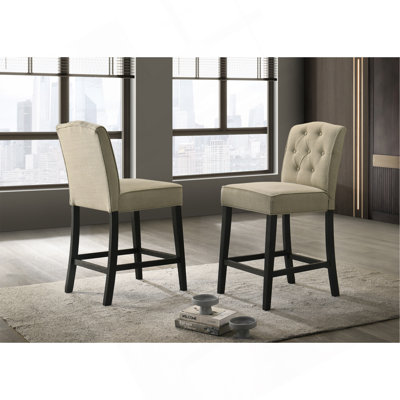 Set Of 2 Beige Fabric Counter Height Chairs With Black Finish Legs