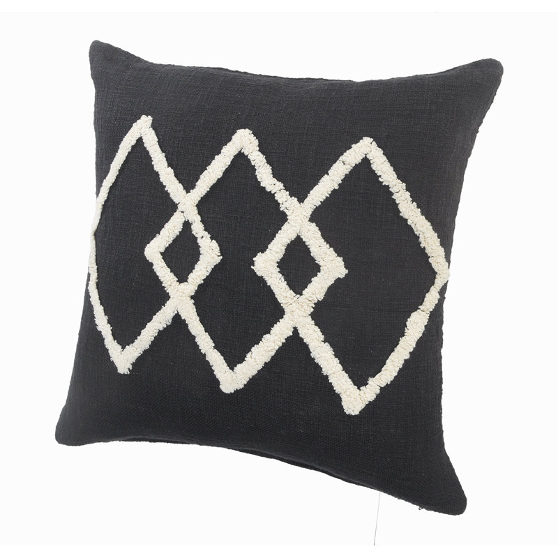 Black and White Tufted Diamond Geometric Throw Pillow, 20" x 20"