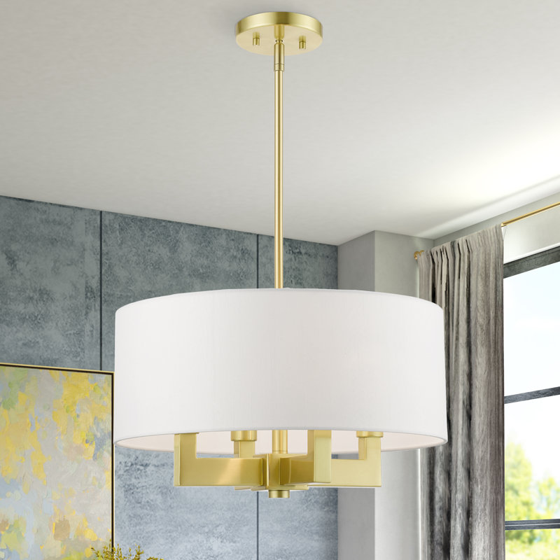Lustre cylindrique à 4 lumières Litzy, Laiton satiné