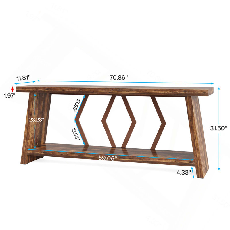 Console de style maison de ferme 709 pouces extra longue à 2 niveaux