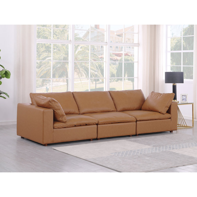 Canapé modulaire en cuir italien Cowville, Cognac