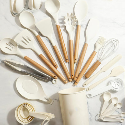 46Pcs Kitchen Utensils Set,Heat Resistant,Nonstick,White