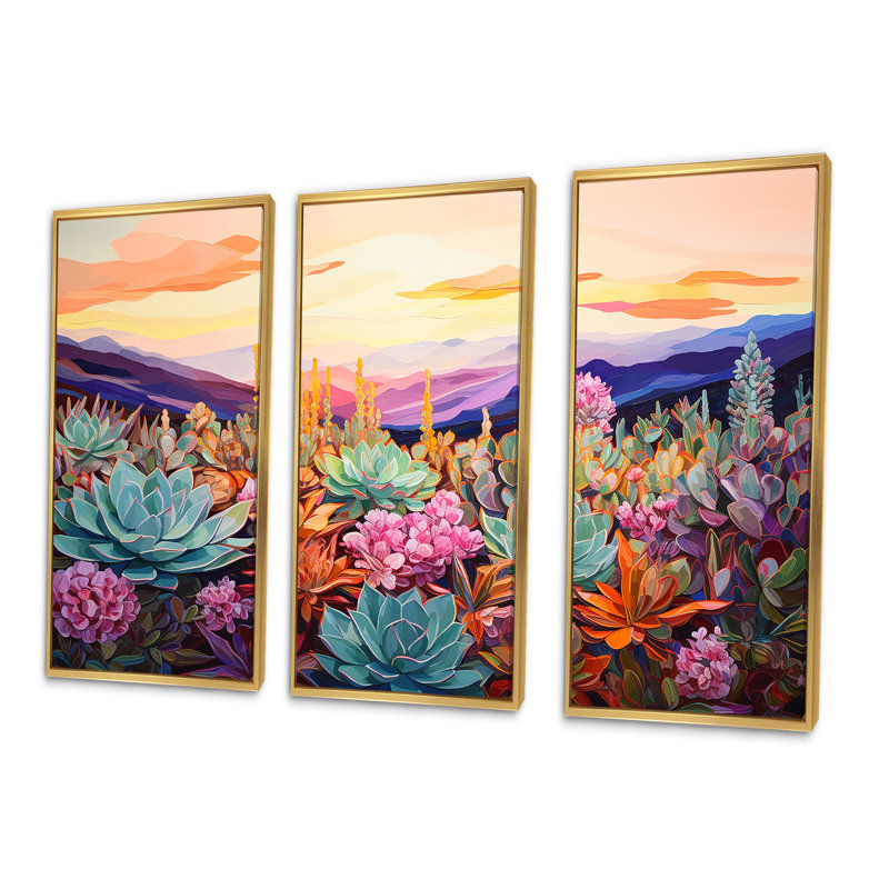 Pilton - Succulent Wall Art, ensemble, Cadre flottant doré, H 32 po x l 48 po x P 1 po