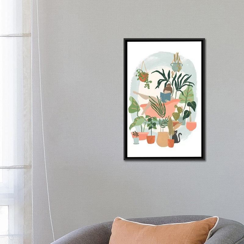 «Plant Lady Bath I» par June Erica Vess - reproduction, Toile avec cadre noir, H 26 po x l 18 po x P 1,5 po