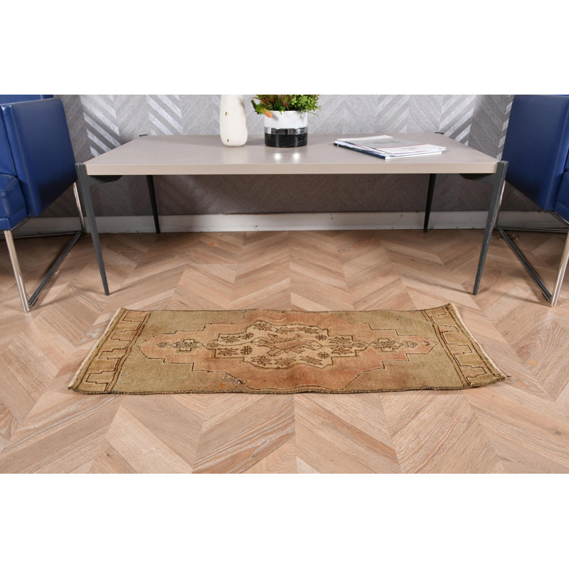 Tapis de couloir rétro vintage fait à la main, parfait pour le couloir et le petit décor rustique dans des teintes élégantes de rouille et de beige