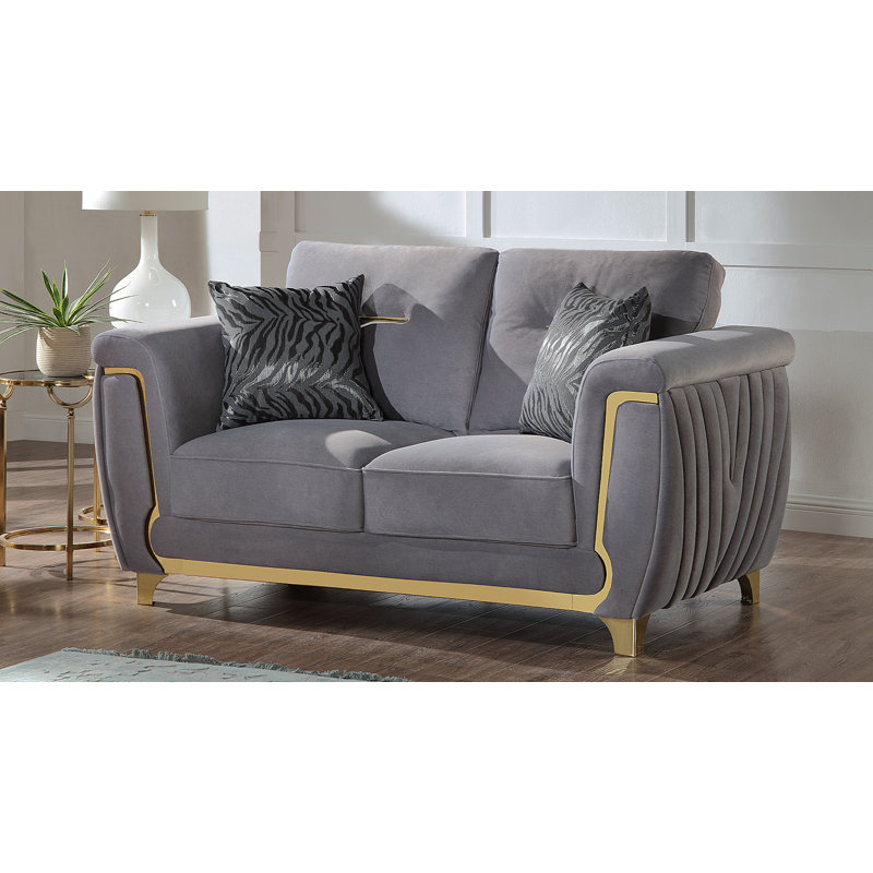 Ensemble de salon en tissu d'ameublement 2 pièces Leena, Velours gris velours