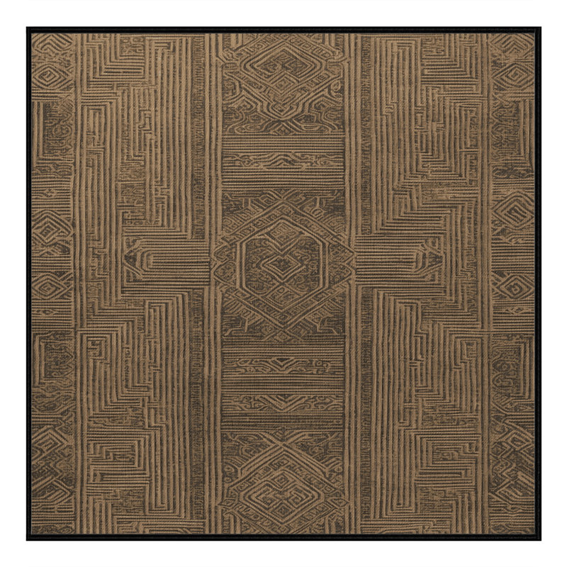 Machine Washable Art Deco Brown Area Rug, Square 4'
