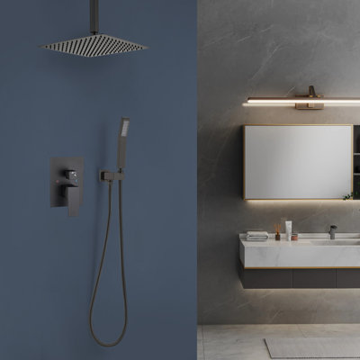 1-Spray Patterns 11.8 In. Ceiling Mount Dual Fixed And Handheld Shower Head 2.5 GPM In Matte Black