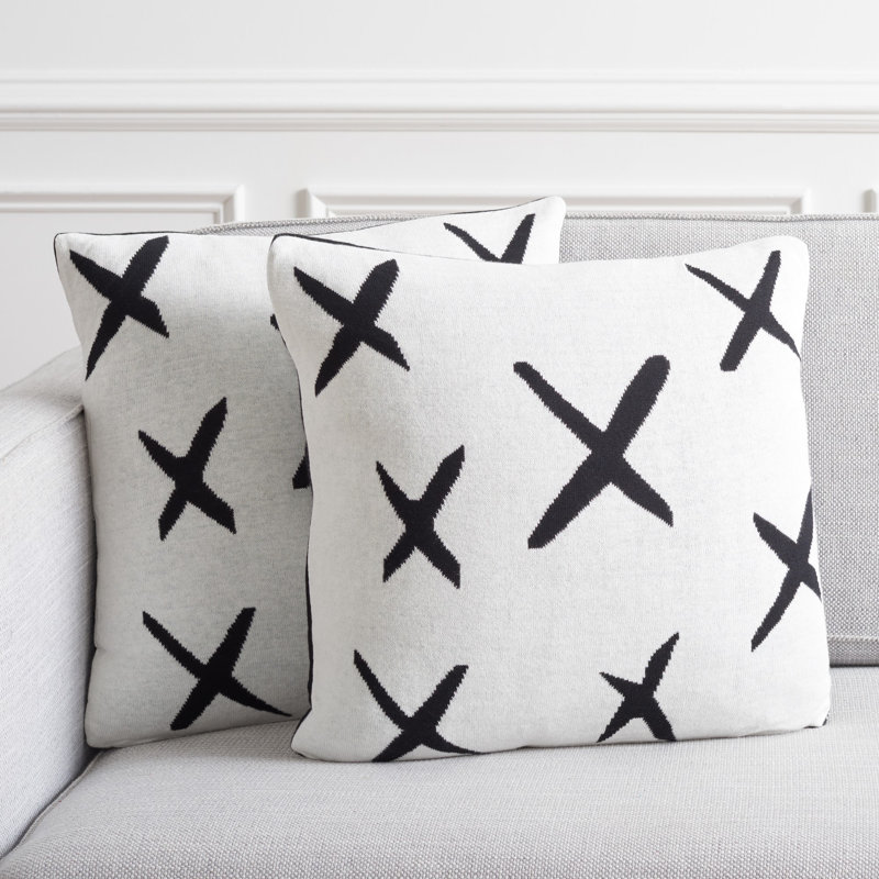 Alto 19'' Black and Ivory Geometric Cotton Blend Pillow Set