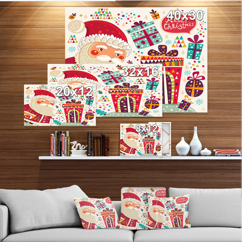 « père noël avec noël cadeaux », peinture, H 20 po x l 20 po x P 1 po, H 36 po x l 46 po x P 1,5 po