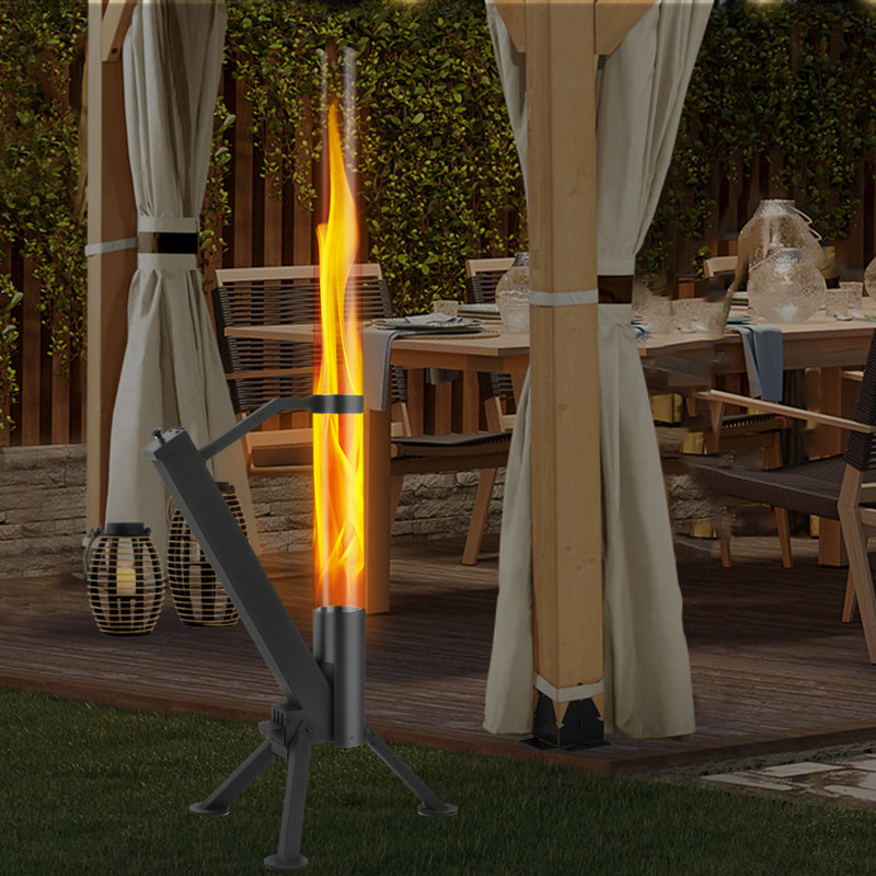 Outdoor Patio Flame Pellet Heater, Portable Pellet Fire Pit With Glass Tube, Tripod Base, Black