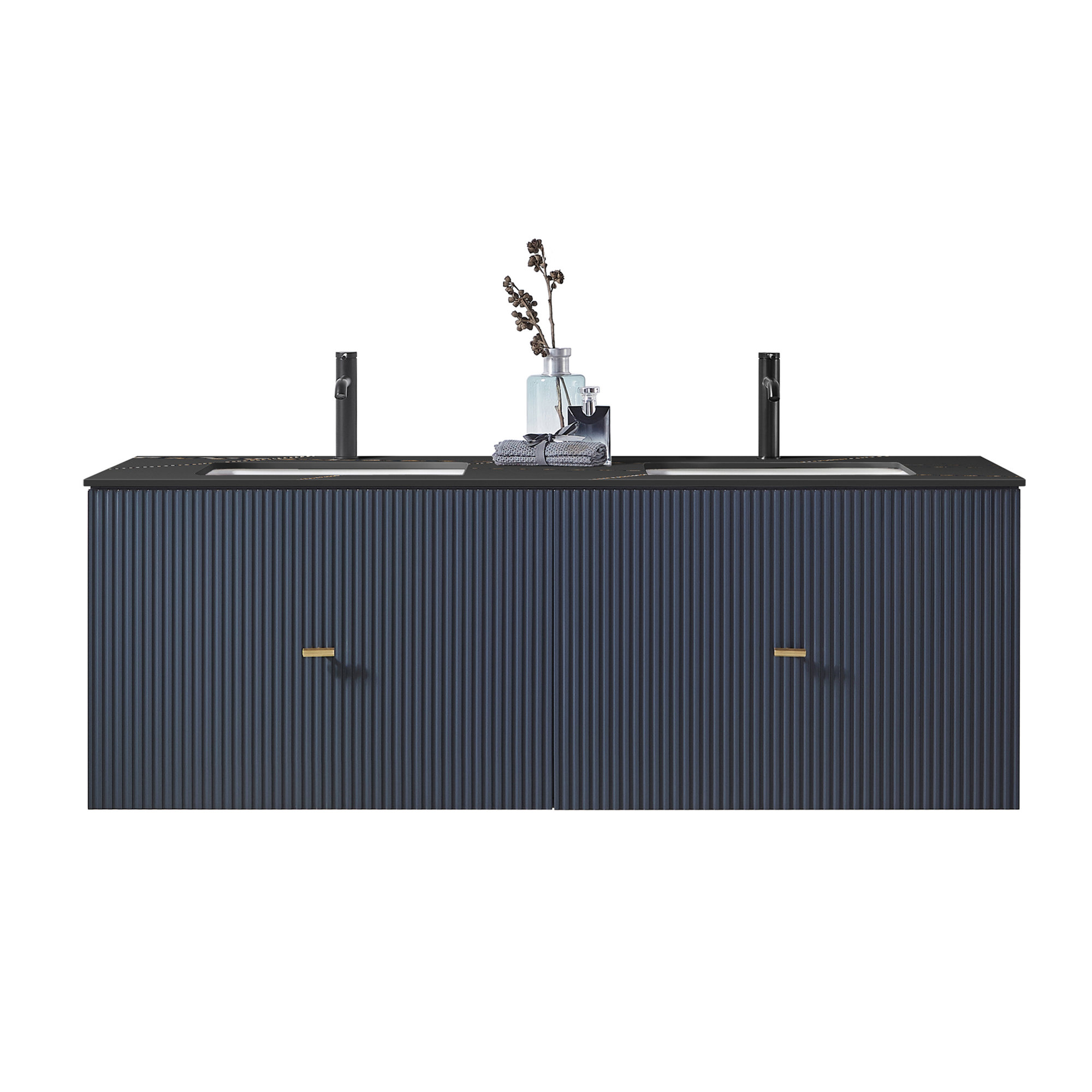 Jamell 60'' Double Bathroom Vanity, Black, Dark Blue