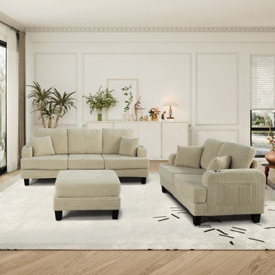 3-Piece Modern Storage Living Room Set with USB Ports, Pockets, and Cup Holders by Latitude Run