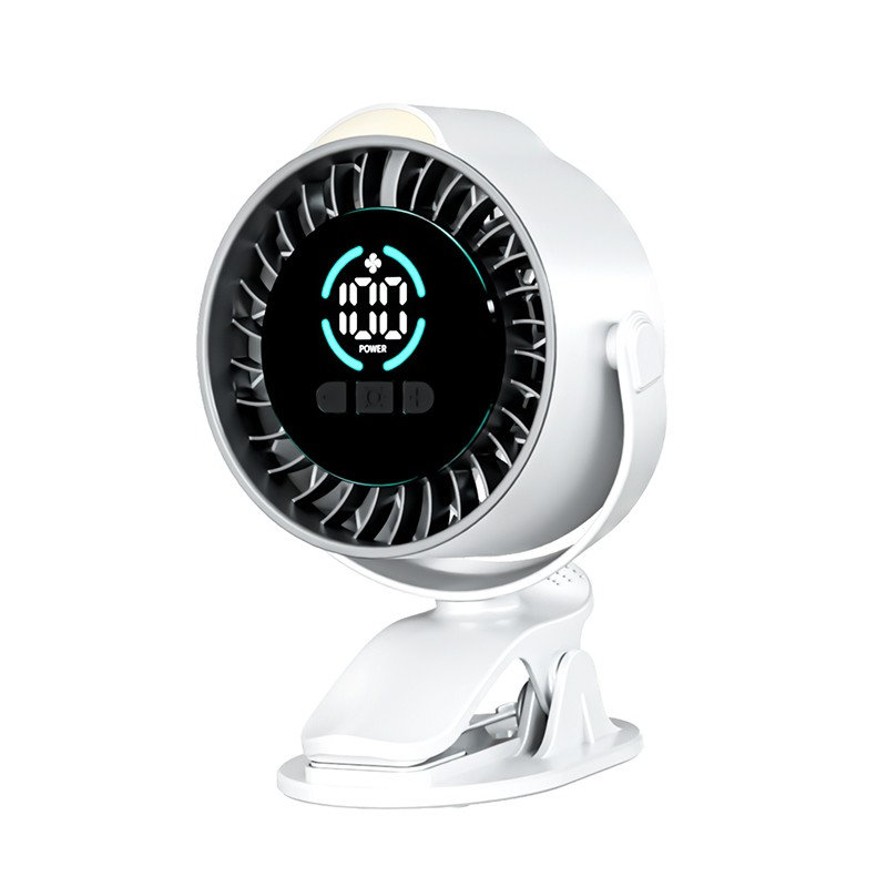 Ventilateur rechargeable à pince avec veilleuse à 100 vitesses kbndieu, White