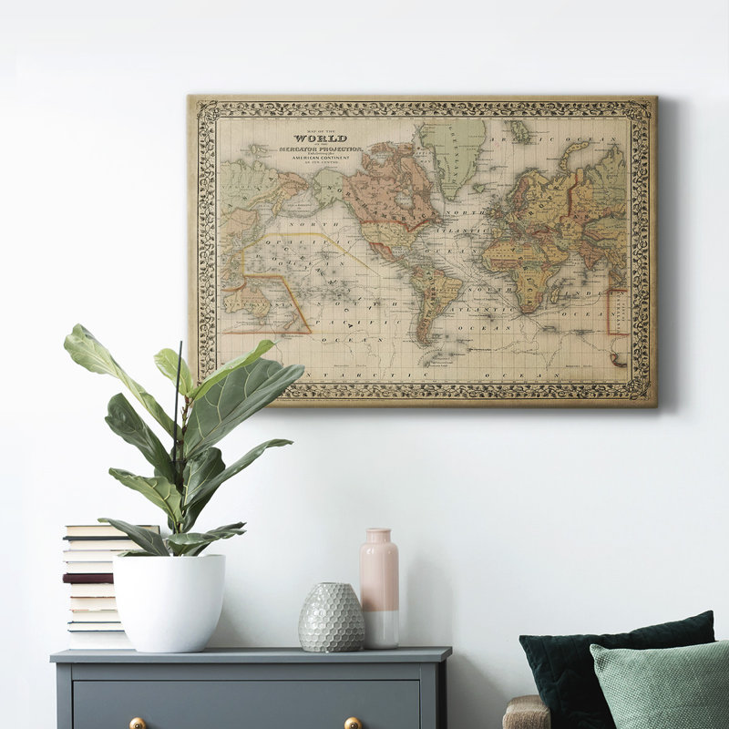 Impression sur toile tendue de la carte du monde de Mitchell, H 12 po x l 18 po x P 1 po