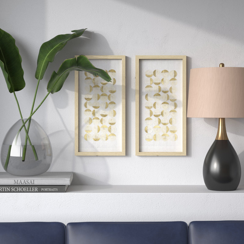 Aurelian Emblem Natural Capiz with Gold Foil Shadowbox Wall Décor