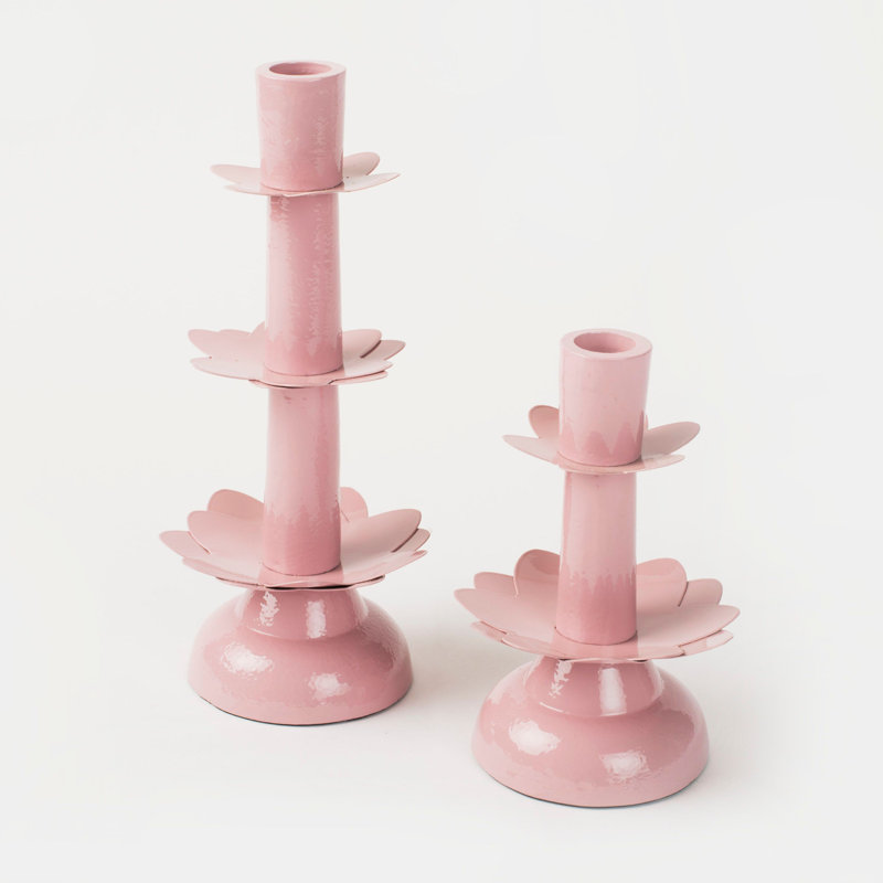 Mela Artisans Lotus Bloom Tapered Pink Candleholder, Pink