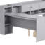 Lit de jour gris double avec 3 armoires de rangement, 2 tiroirs, bureau d'étude polyvalent et lit multifonctionnel pour le rangement en L-1157127973