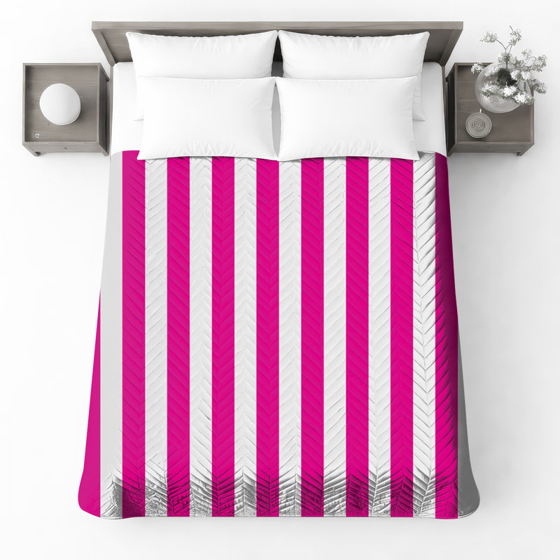 Pink White Stripes Bedding Stripes Bedspread Pattern, Full / Double