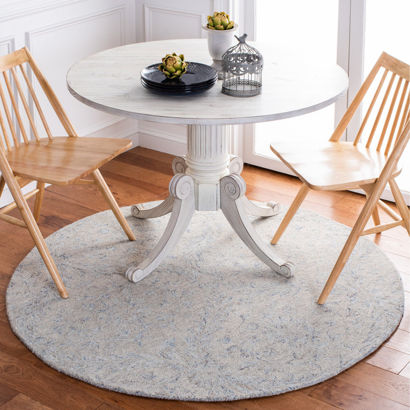 Earlville Micro-Loop Hand Tufted Wool And Cotton With Latex Damask Rug, Round 5'