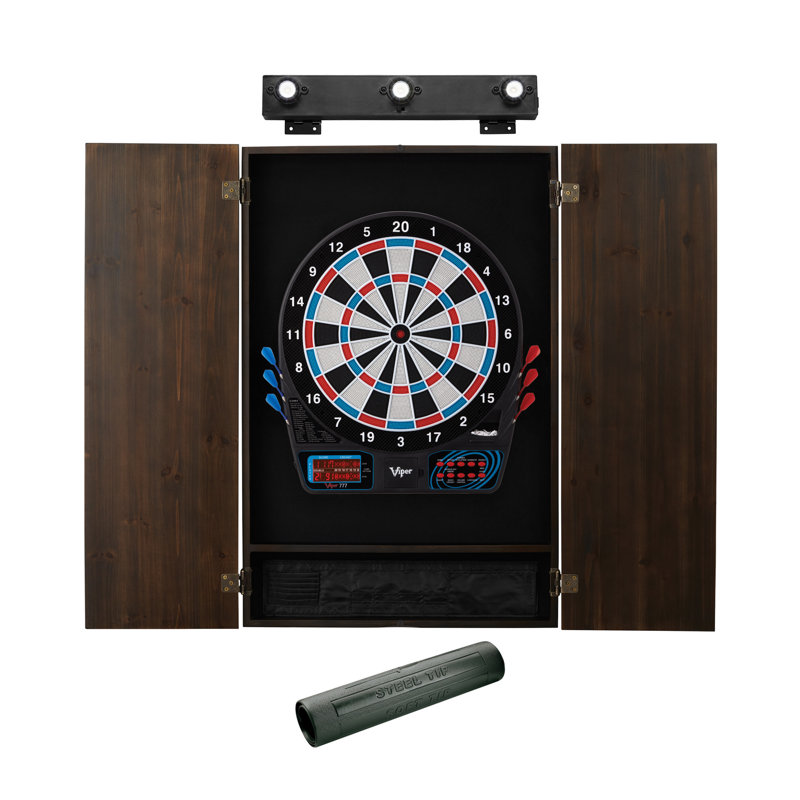 Padded Dart Mat Electronic Dartboard and Cabinet Set with Darts, Espresso