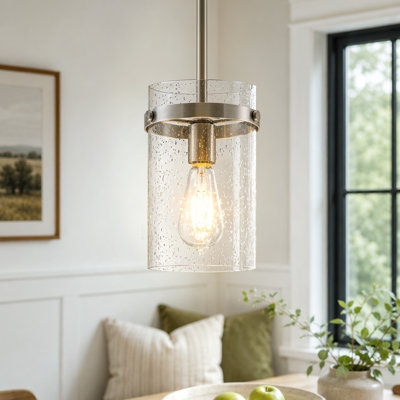 Levona 1-Light Pendant Light with Seed Glass for Kitchen Island (Nickel Finish)