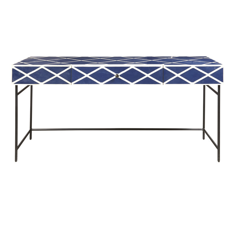 Navy Blue and White Bone Writing Desk with Drawer