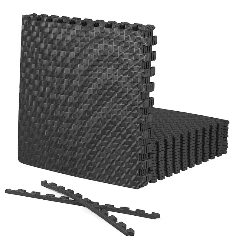 CAP Interlocking Exercise Foam Mats, 72 SQ.FT Diamond, TATAMI, T-Pattern 1/2-Inch Thickness Tiles, Black-Tatami