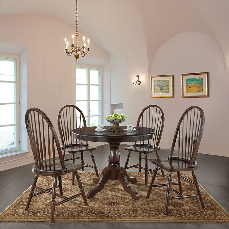 Fairview Pedestal Dining Table With Windsor Dining Chairs, 30" H x 42" L x 42" W, 5 Pieces: Table, 4 Chairs, Espresso