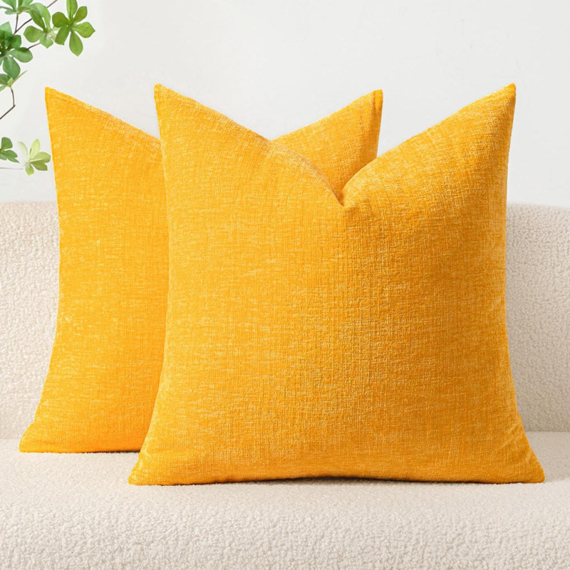 Pack Of 2 Couch Throw Pillow Covers  Soft Goose Chenille Pillow Covers For Sofa Living Room Solid Dyed Pillow Cases, Yellow