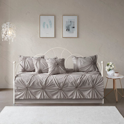 Ensemble de literie réversible gris foncé en polyester 6 pièces de style moderne pour lit de jour simple