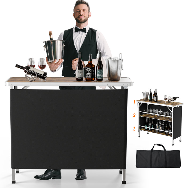 Black Rectangular Aluminum Patio Folding Bar Table, H 34,65 po x L 43,5 po x l 14,96 po, Brun