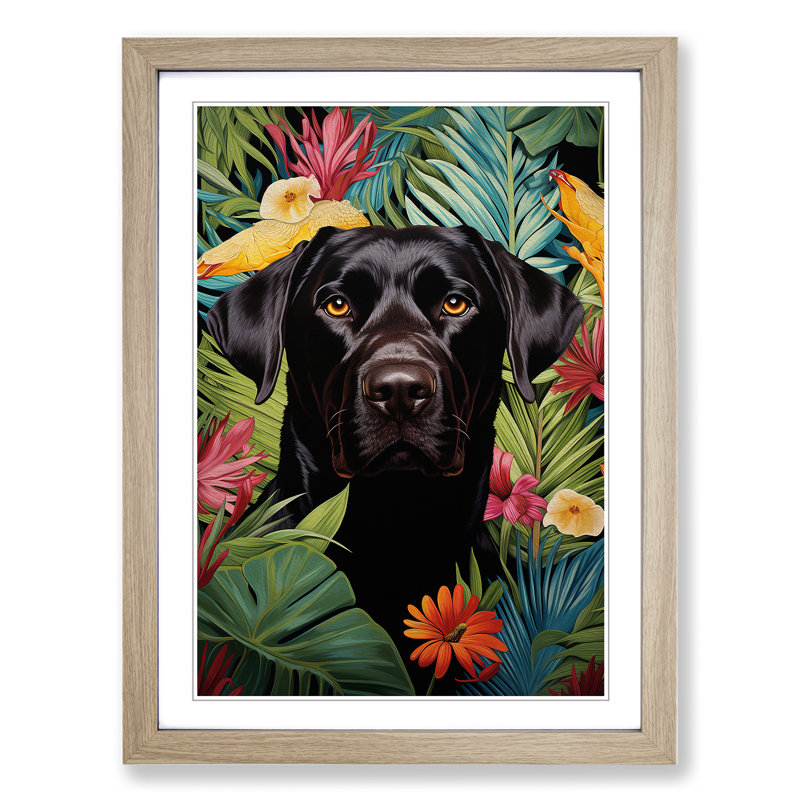 Labrador Retriever Contemporary - Single Picture Frame Print on Wood, 34cm H x 25cm W x 2cm D, Oak