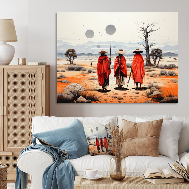 «Western Desert Nomads Pointillism», reproduction d'art sur toile, Toile tendue, H 24 po x l 32 po x P 1 po