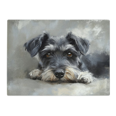 Schnauzer Dog Illustrated  Glass Chopping Board