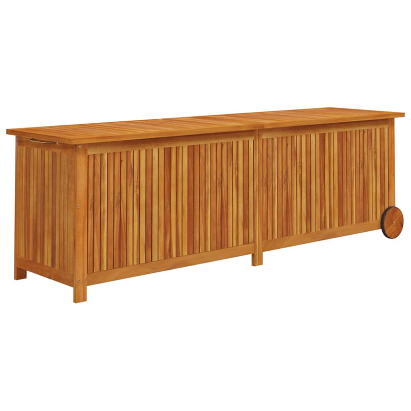Rosalind Wheeler Daequain 150 cm W 249 L Water Resistant Acacia Solid Wood Deck Box with Wheels in Brown