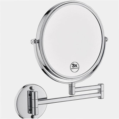 8-inch LED double-sided wall-mounted magnifying makeup dressing mirror 12-inch extension chrome 1X/3X magnification plug 360-degree rotation waterproof button razor mirror