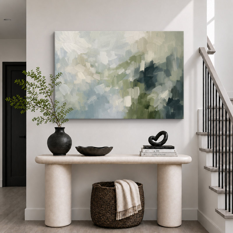 Abstract Green Blue Composition Artwork, Modern Living Room Pictures, Framed Canvas Giclee Print Wall Art, Wrapped Canvas