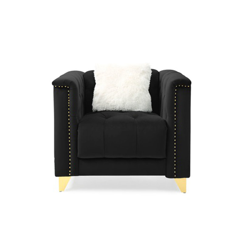 Fauteuil en velours Truluck, Or, Velours noir