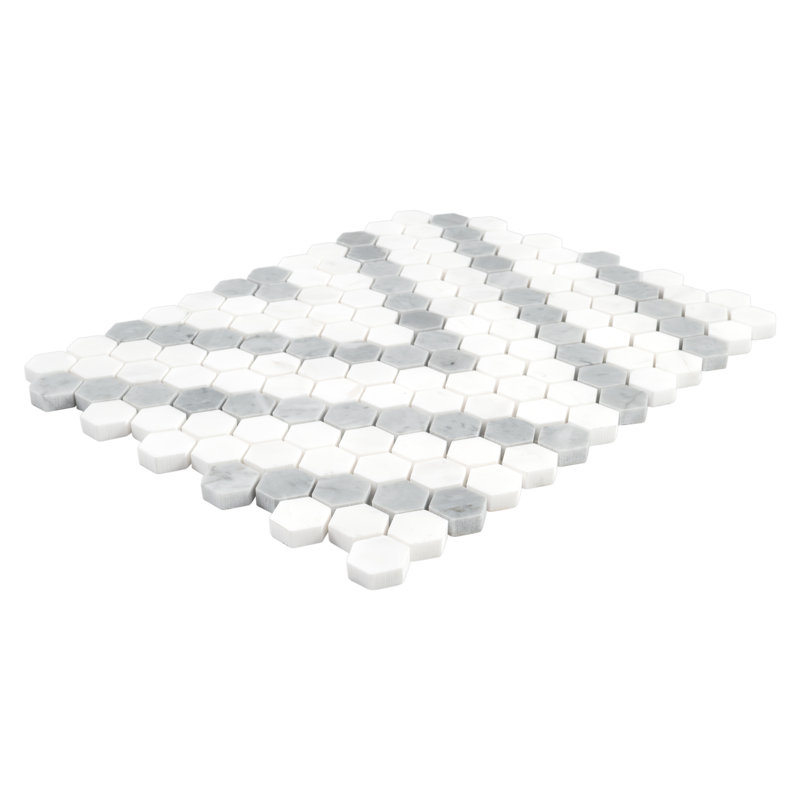 11 in. x 13 in. Polished Marble Mosaic Floor and Wall Tile, Calabria Frost