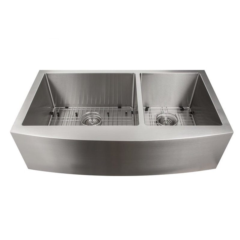 Courchevel Stainless Steel 36" L x 21" W Double Basin Undermount Kitchen Sink with Basket Strainer