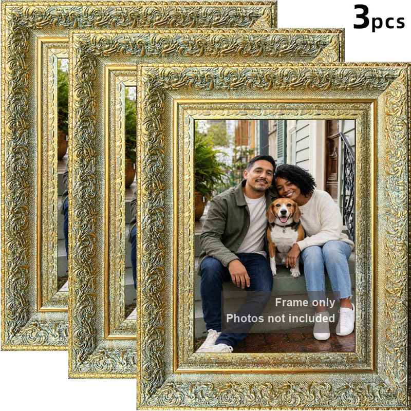 Cadre photo d'inspiration galerie 3 pièces 8 "x 10" doré antique, Antique Gold, 3, 8" W x 10" H