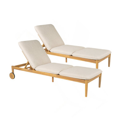 Chaise longue d'extérieur avec roulettes, structure en bois d'acacia (ensemble de 2)