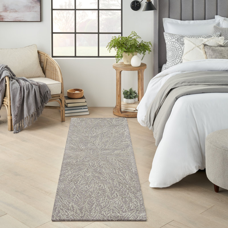 Michael Amini Floral Area Rug in Gray/White, Runner 2'3" x 8'