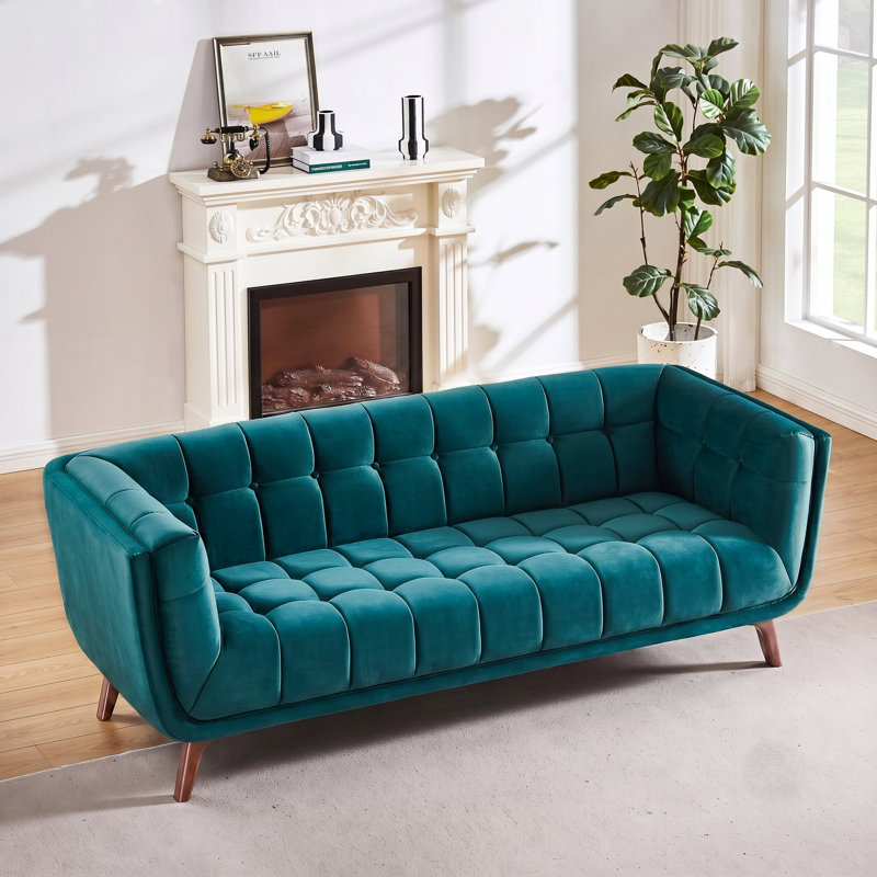 Ardrie Upholstered 85.8'' Sofa, Green Velvet